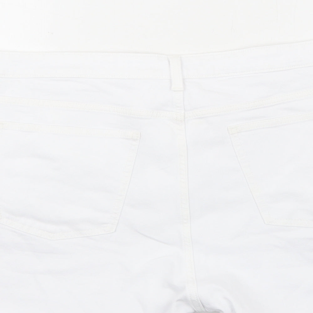 Marks and Spencer Womens White Cotton Boyfriend Shorts Size 24 Regular Zip