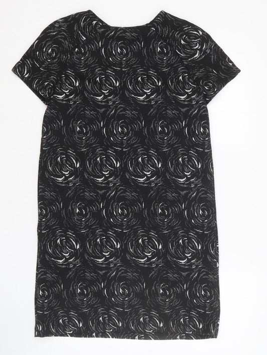 Marks and Spencer Womens Black Geometric Cotton Shift Size 10 Round Neck Pullover