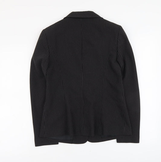 Papaya Womens Black Striped Polyester Jacket Blazer Size 12