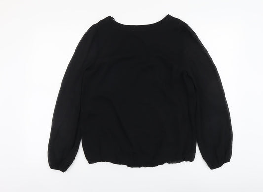 Papaya Womens Black Polyester Basic Blouse Size 12 Boat Neck