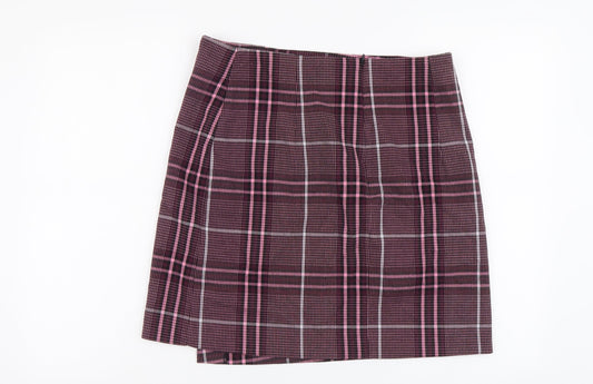 Marks and Spencer Womens Purple Plaid Polyester Straight & Pencil Skirt Size 32 in Zip