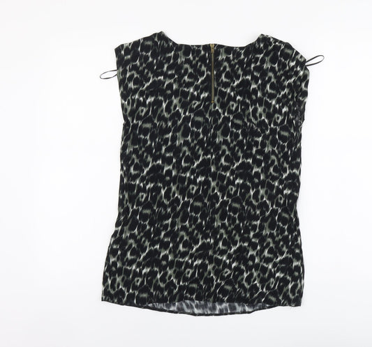 F&F Womens Green Animal Print Viscose Basic Blouse Size 8 Round Neck - Leopard Pattern