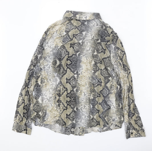 Primark Womens Beige Animal Print Viscose Basic Button-Up Size 14 Collared - Snake Print