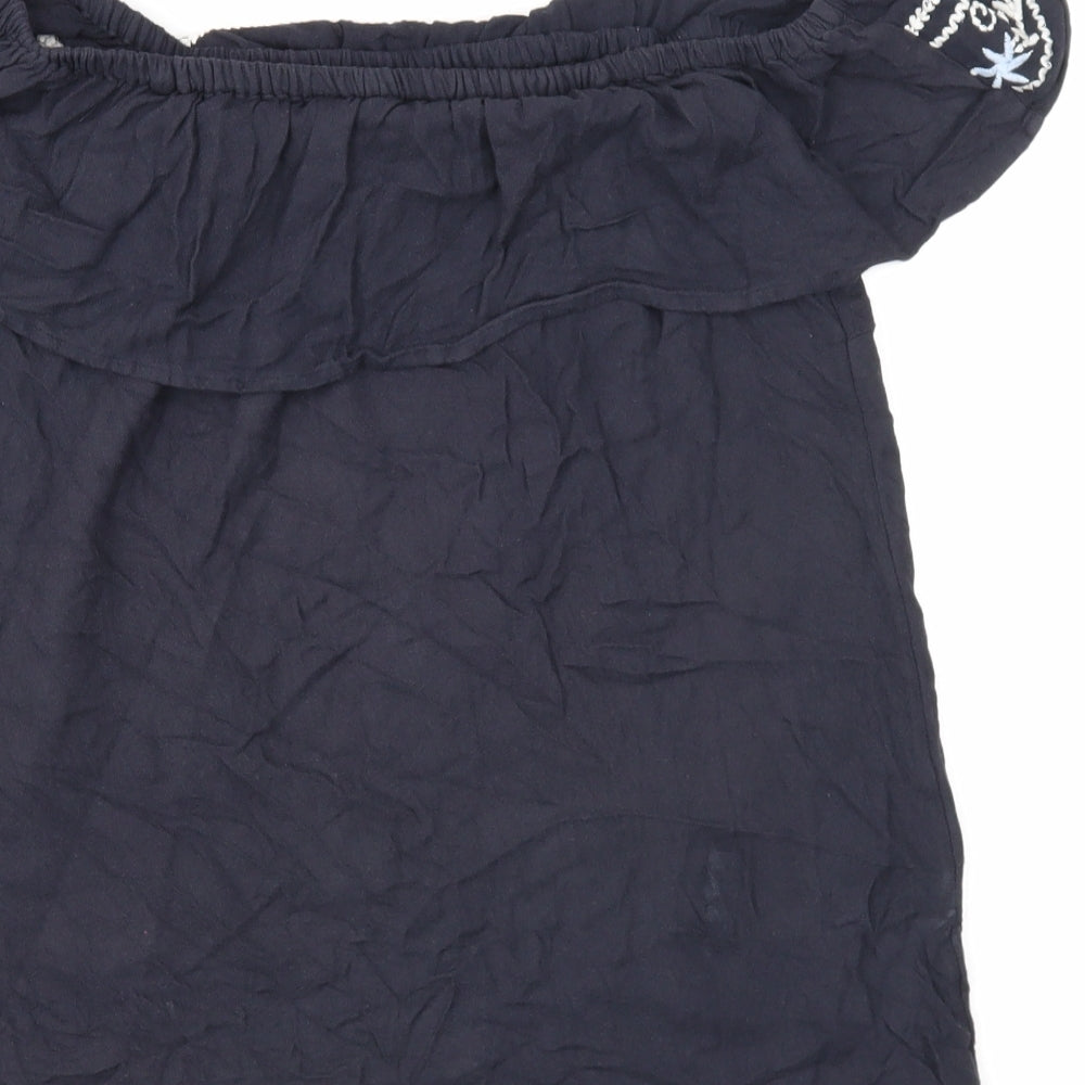 F&F Womens Blue Cotton Basic Blouse Size 8 Off the Shoulder