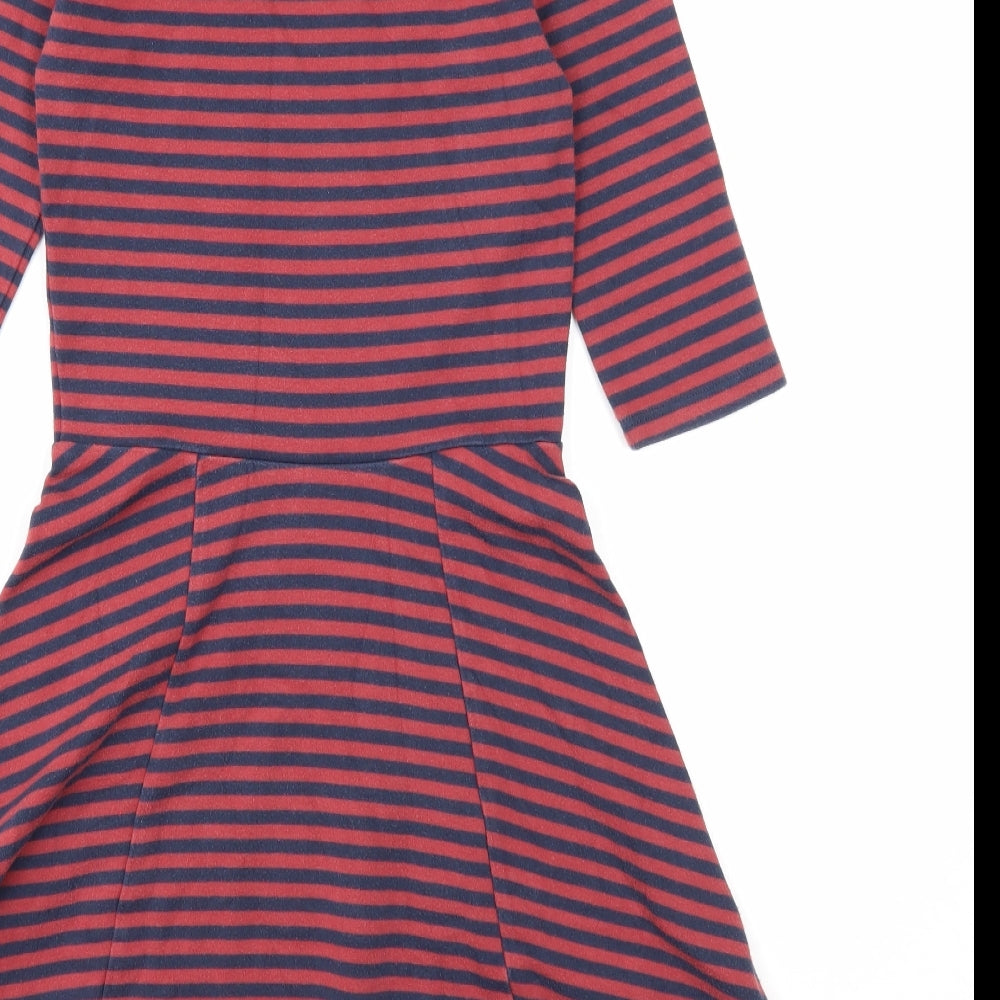 Jack Wills Womens Red Striped Cotton Fit & Flare Size 6 Boat Neck Pullover