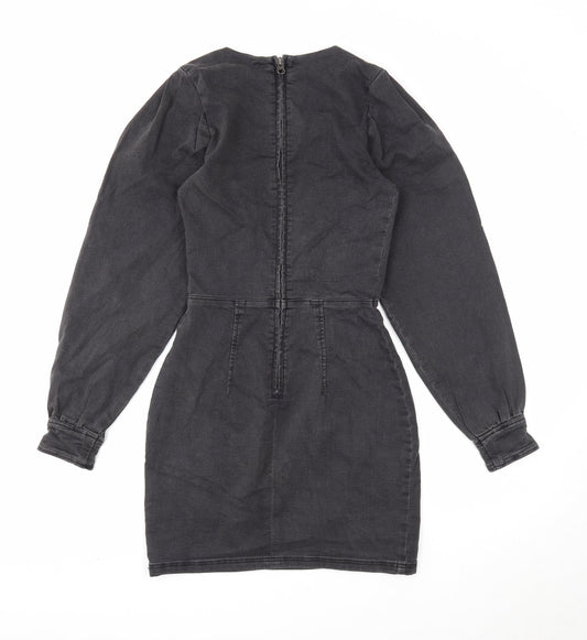 Divided Womens Black Cotton A-Line Size 8 Scoop Neck Zip