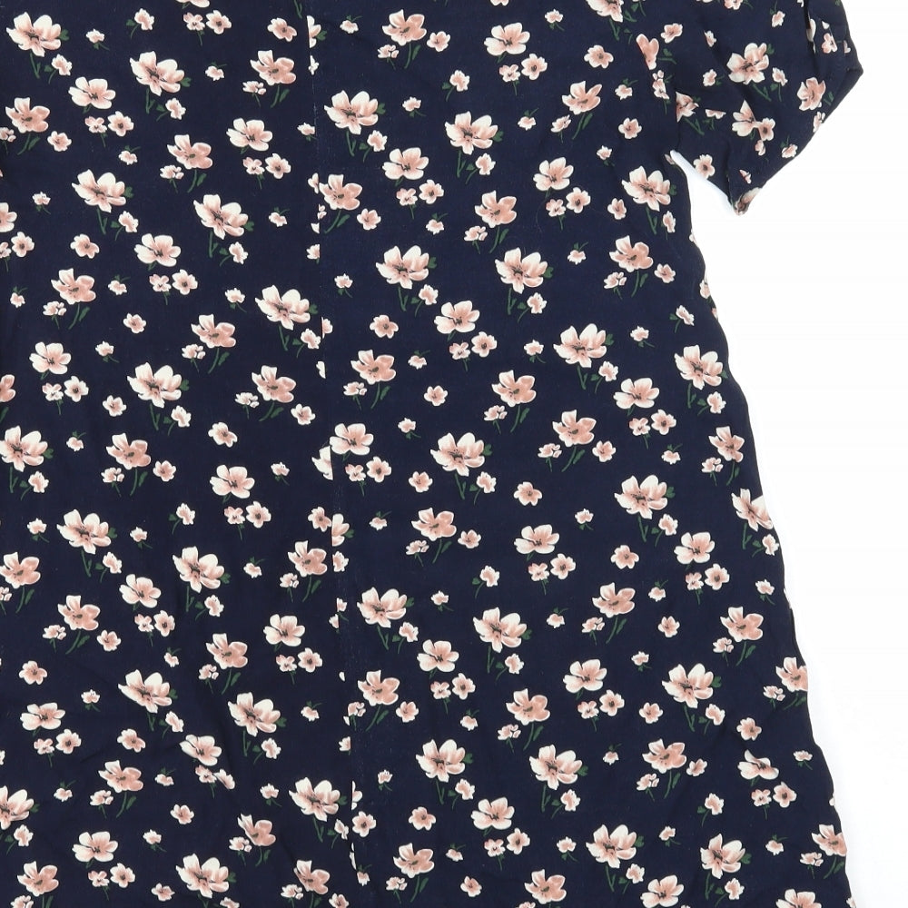 Glamarous Womens Blue Floral Polyester Tunic T-Shirt Size XS Round Neck
