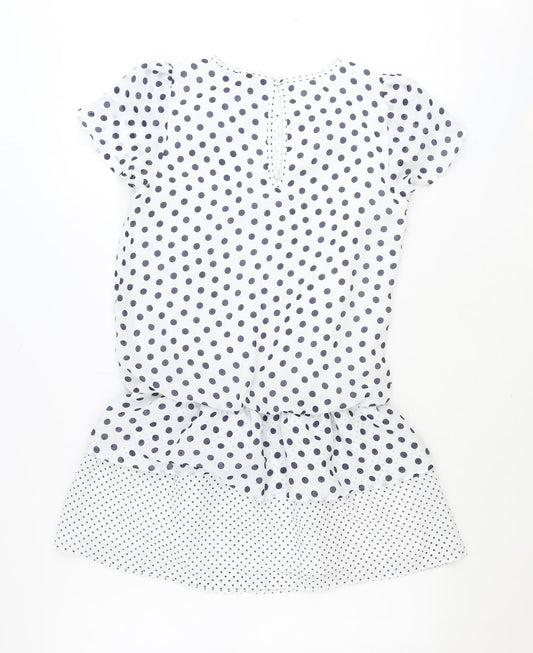 NEXT Womens White Polka Dot Polyester A-Line Size 8 Round Neck Button