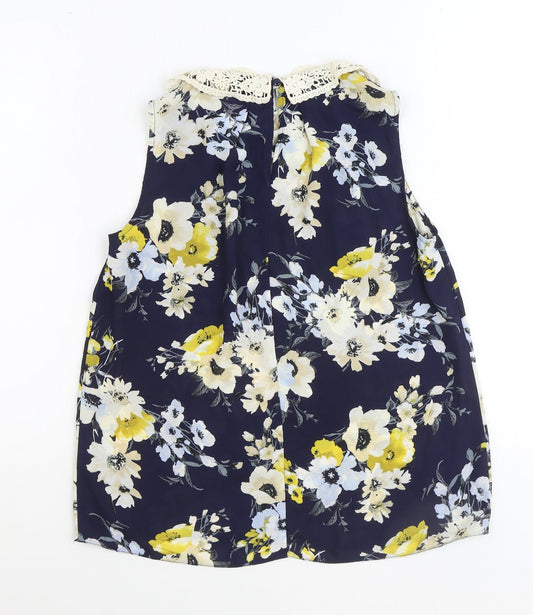 George Womens Blue Floral Polyester Basic Blouse Size 8 Collared - Crochet Peter Pan Collar