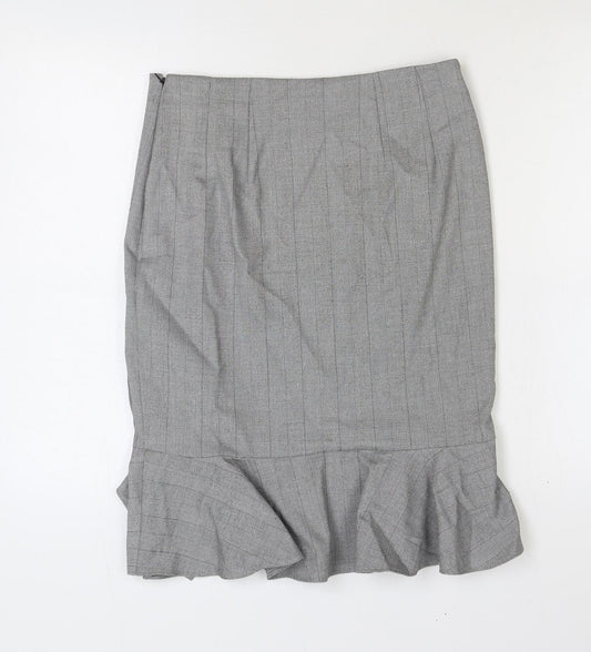 Marks and Spencer Womens Grey Plaid Polyester Trumpet Skirt Size 10 Zip