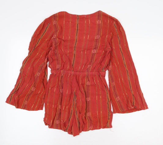 Urban Outfitters Womens Orange Striped Viscose Playsuit One-Piece Size XS Pullover