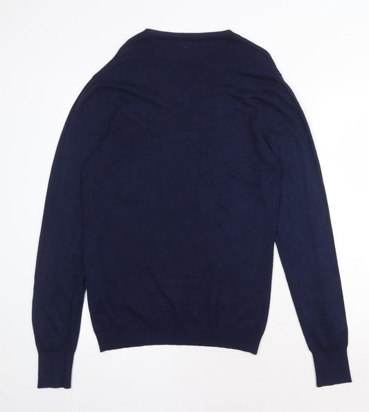 Zara Mens Blue Round Neck Viscose Pullover Jumper Size M Long Sleeve