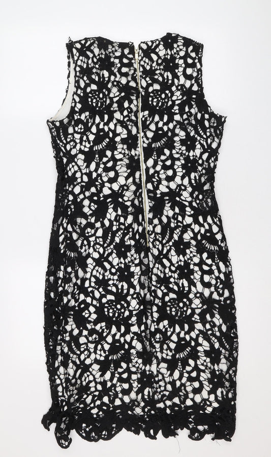 Episode Womens Black Geometric Polyester Sheath Size 10 Scoop Neck Zip