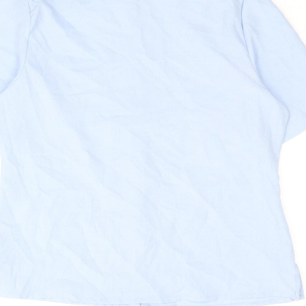 EWM Womens Blue Polyester Basic Button-Up Size 12 Collared