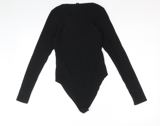 New Look Womens Black Polyester Bodysuit One-Piece Size 8 Snap