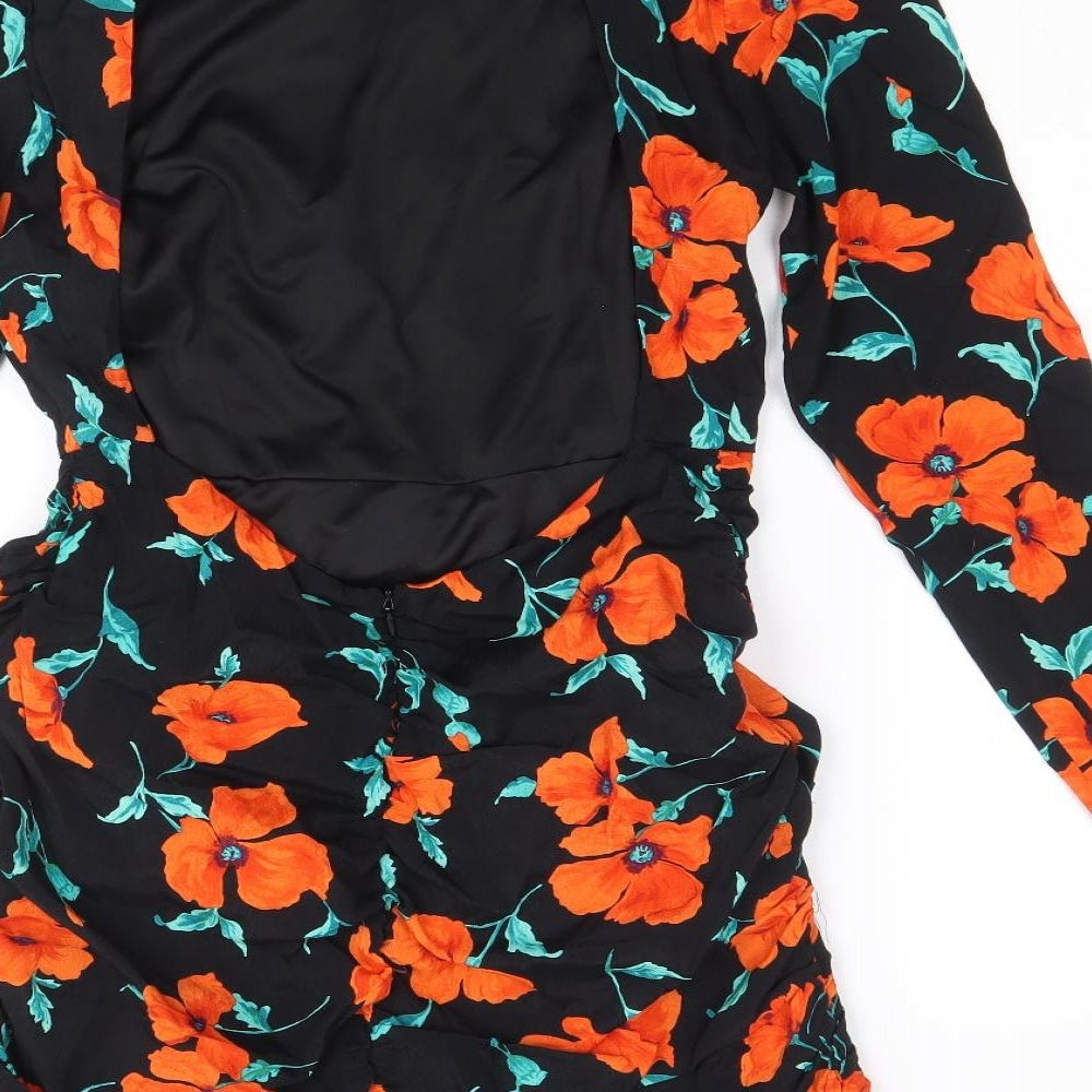 Zara Womens Multicoloured Floral Polyester Mini Size M Round Neck Zip - Cut Out Back Detail