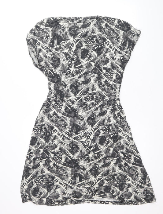 Warehouse Womens Grey Geometric Viscose Fit & Flare Size 10 Round Neck Pullover