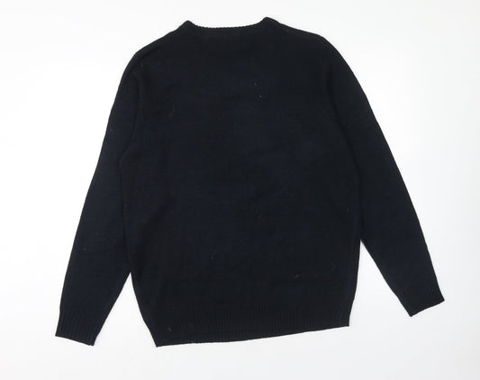 Avenue Mens Blue Round Neck Acrylic Pullover Jumper Size M Long Sleeve - Santa