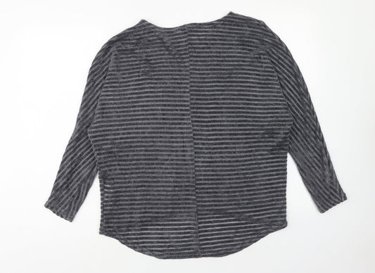 New Look Womens Grey Round Neck Striped Polyester Pullover Jumper Size S