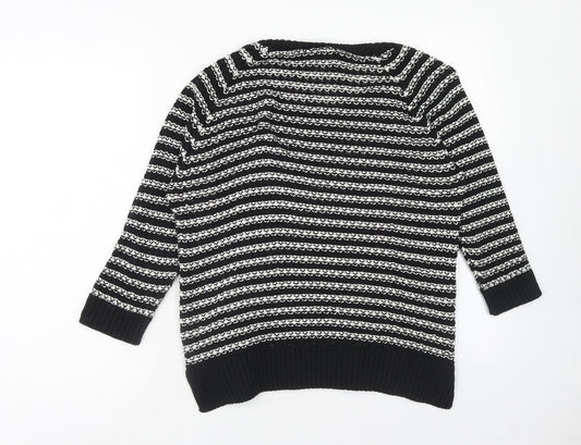 F&F Womens Blue Scoop Neck Striped Acrylic Pullover Jumper Size 14