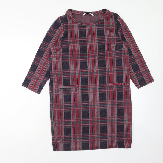 TU Womens Pink Plaid Polyester Shift Size 10 Round Neck Pullover
