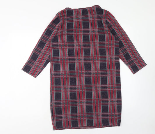 TU Womens Pink Plaid Polyester Shift Size 10 Round Neck Pullover