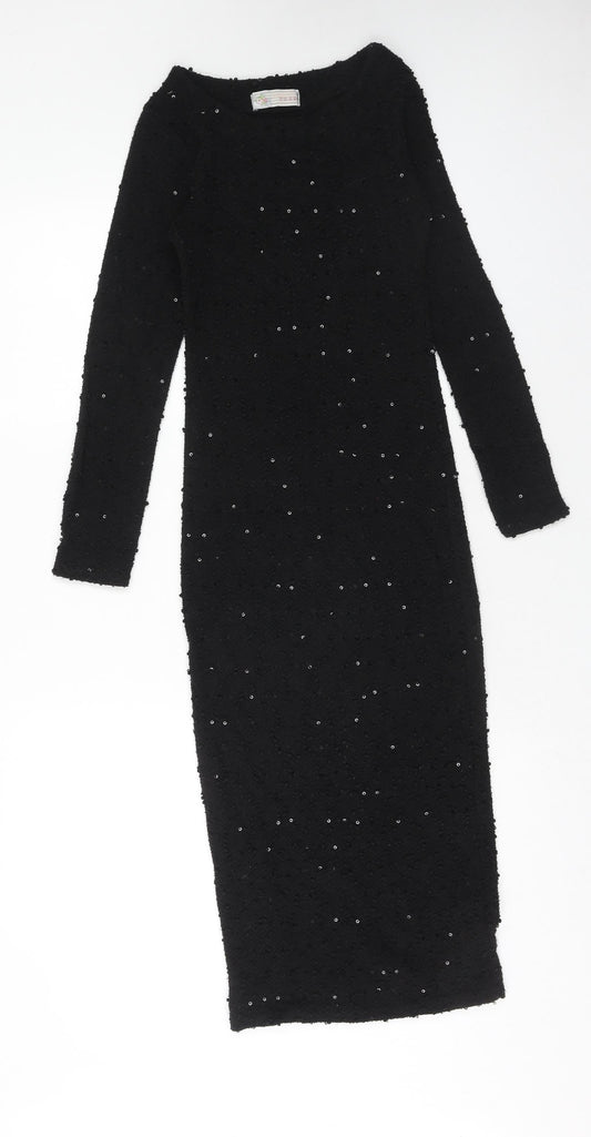 Cameo Rose Womens Black Polyester Bodycon Size 10 Boat Neck Pullover