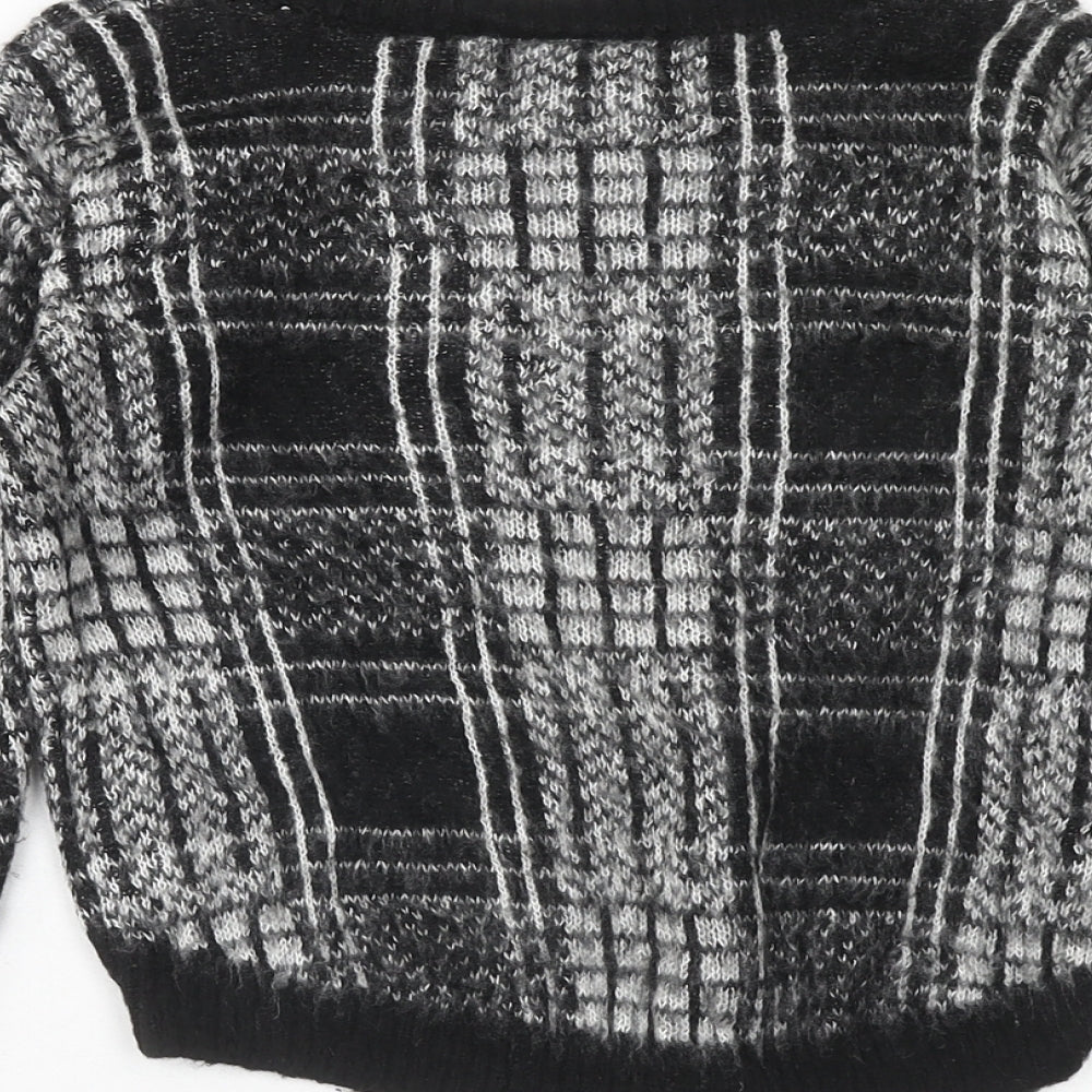 F&F Girls Black Round Neck Plaid Acrylic Pullover Jumper Size 6-7 Years Pullover