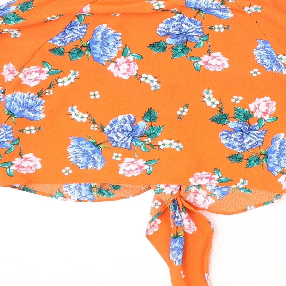 Womens UK Size 4 Topshop Orange Cropped Blouse