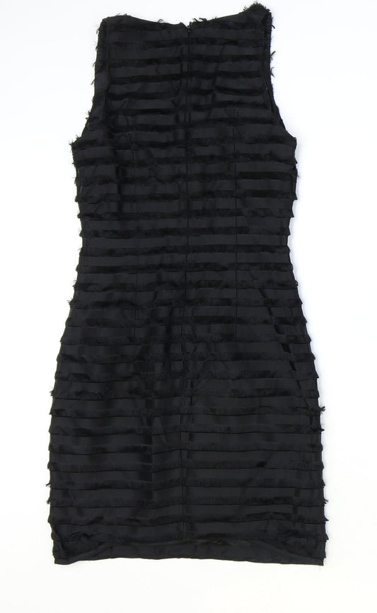French Connection Womens Black Striped Acetate Bodycon Size 6 V-Neck Zip