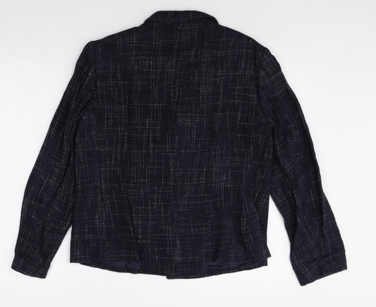 Marks and Spencer Womens Blue Geometric Linen Jacket Blazer Size 14