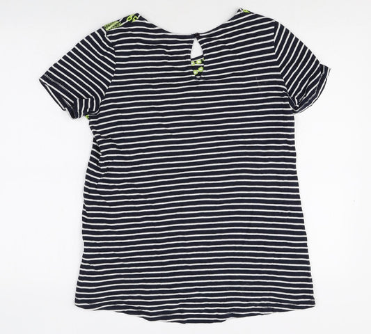 TU Womens Multicoloured Striped 100% Cotton Basic T-Shirt Size 8 Round Neck