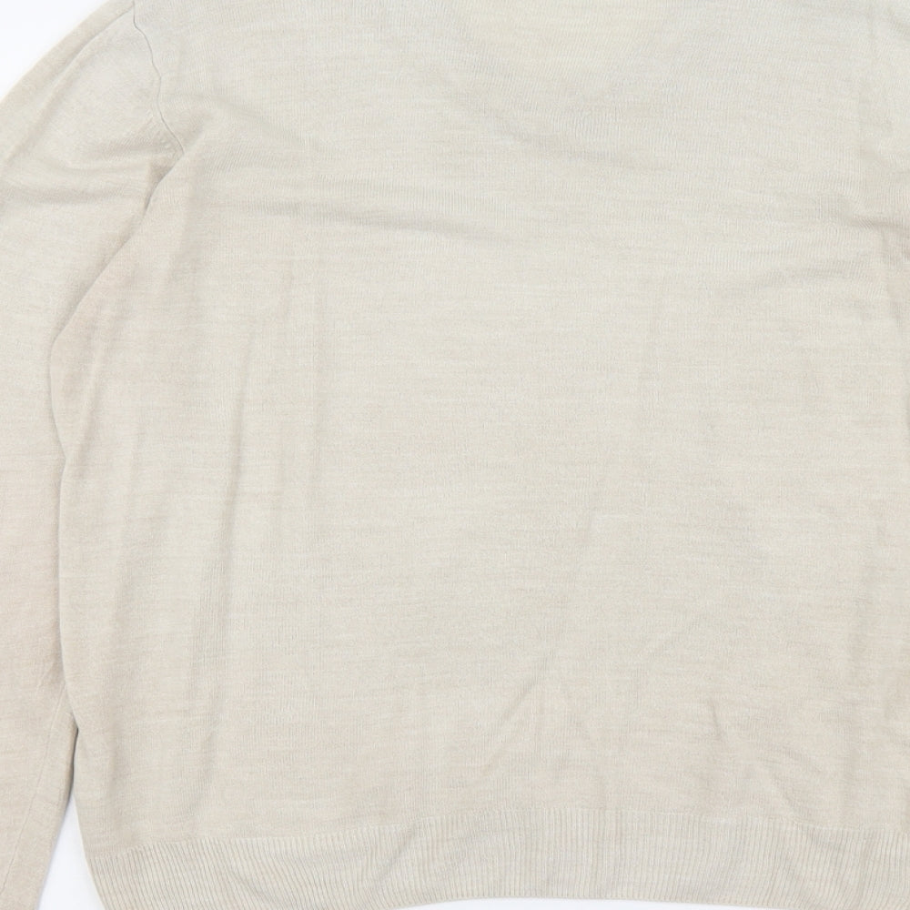 Marks and Spencer Mens Beige V-Neck Acrylic Pullover Jumper Size M Long Sleeve