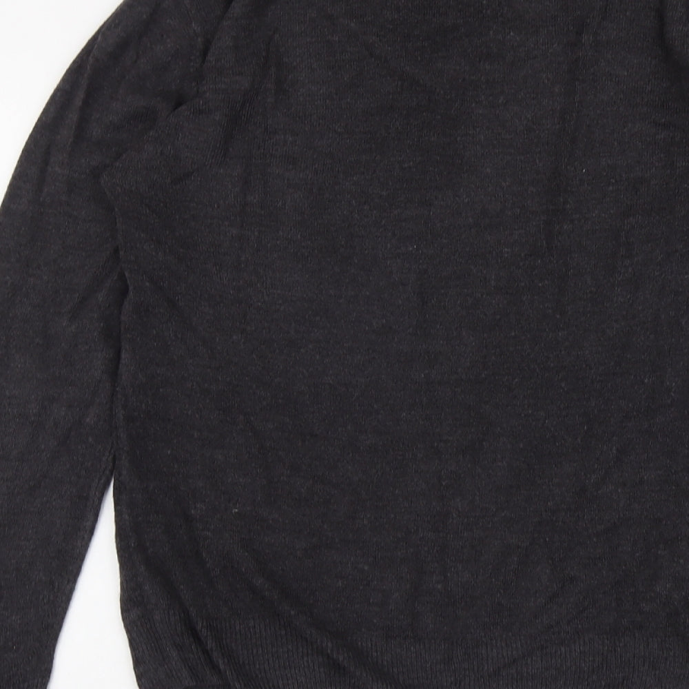 Easy Mens Grey V-Neck Acrylic Pullover Jumper Size S Long Sleeve