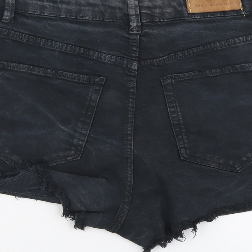 Bershka Womens Black Cotton Hot Pants Shorts Size 8 L3 in Regular Button