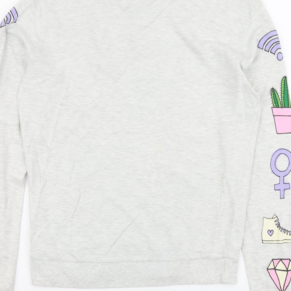 H&M Womens Grey Geometric Cotton Pullover Sweatshirt Size S Pullover - Sorry Not Sorry