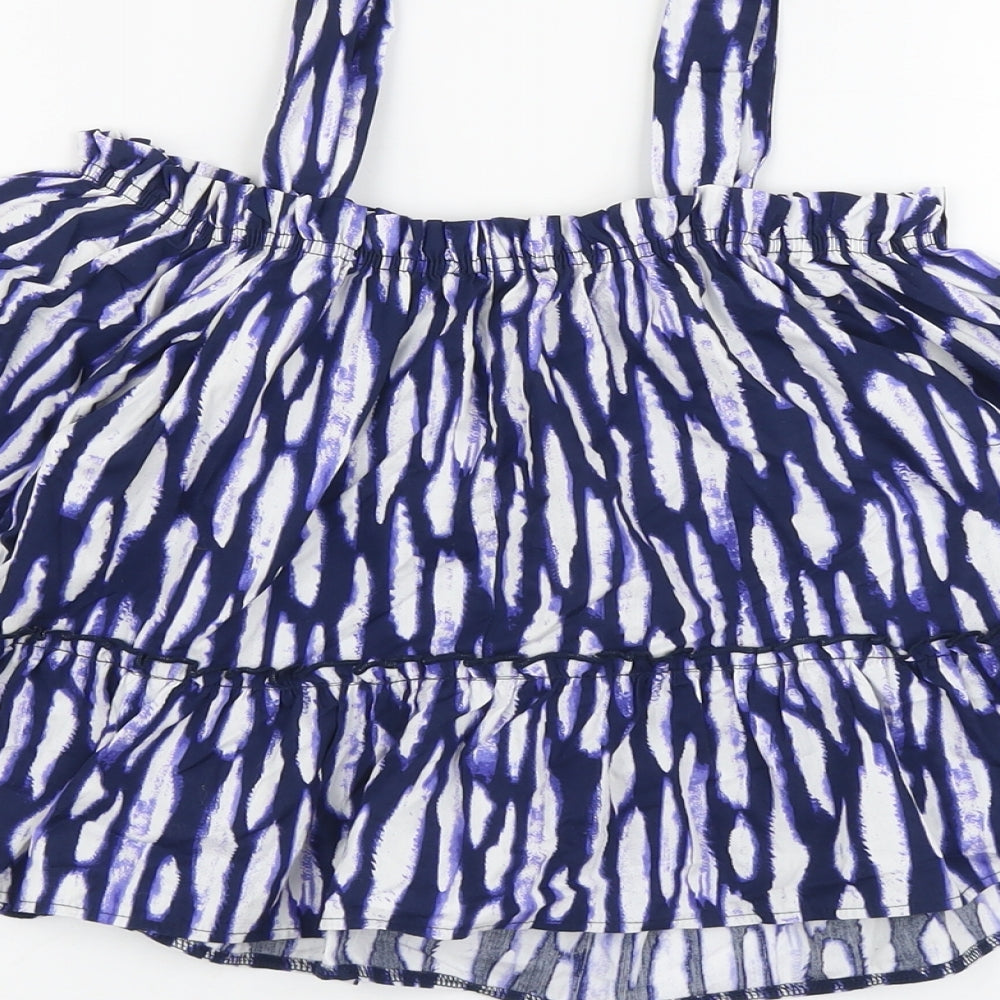 George Womens Blue Geometric Cotton Basic Blouse Size 8 Square Neck - Drop hem