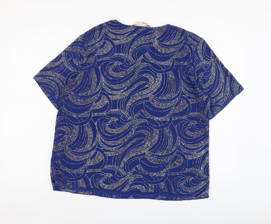 Bonmarché Womens Blue Geometric Polyester Basic T-Shirt Size L Round Neck