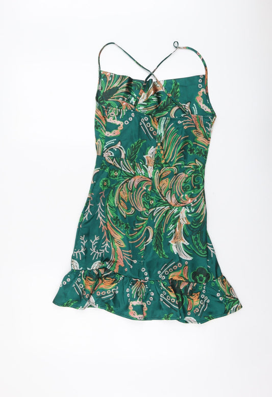 SheIn Womens Green Geometric Polyester Tank Dress Size XS Square Neck Zip