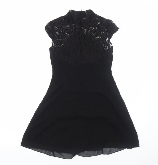 Boohoo Womens Black Polyester A-Line Size 10 High Neck Zip
