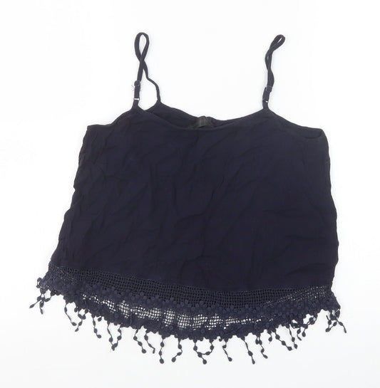 Accessorize Womens Blue Viscose Basic Tank Size S Square Neck - Lace Detail