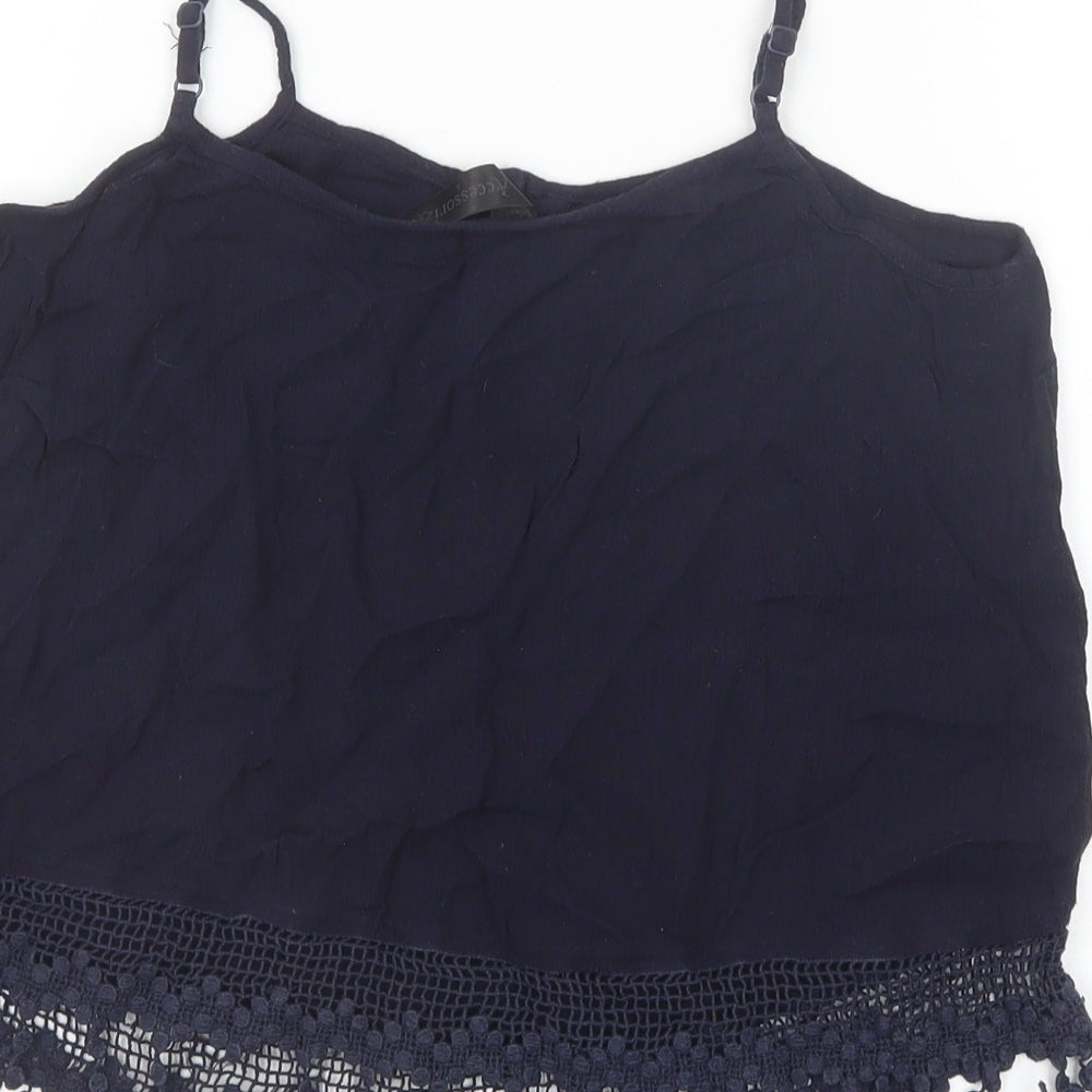 Accessorize Womens Blue Viscose Basic Tank Size S Square Neck - Lace Detail