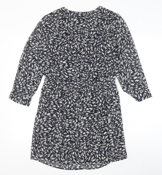 H&M Womens Blue Geometric Polyester A-Line Size S V-Neck Button