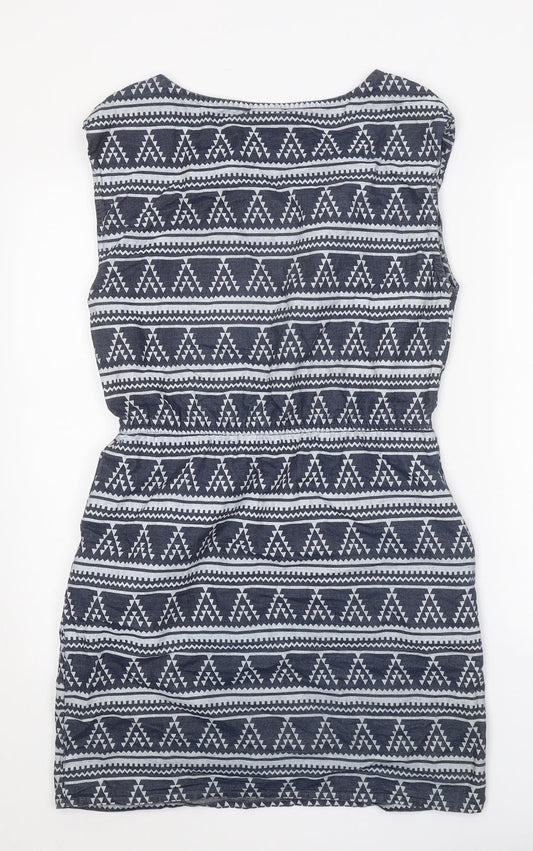 Only Womens Blue Geometric Cotton A-Line Size 6 Square Neck Pullover