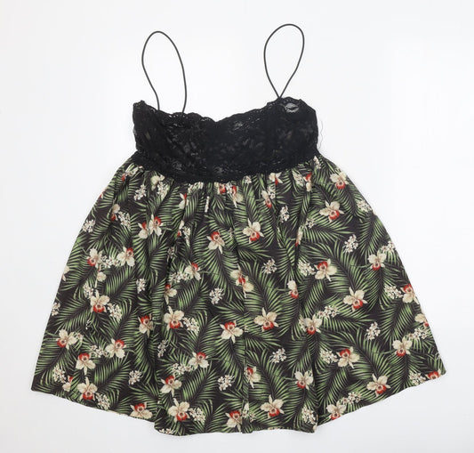 Rare London Womens Black Floral Polyamide Slip Dress Size 10 Scoop Neck Pullover