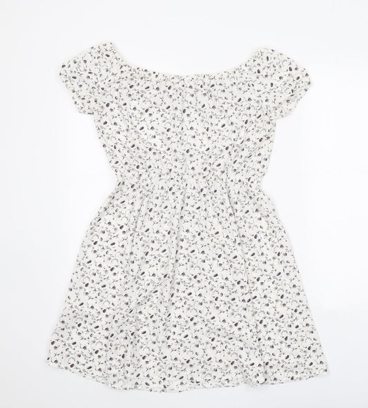 Pins & Needles Womens White Floral Polyester Fit & Flare Size XS Boat Neck Pullover
