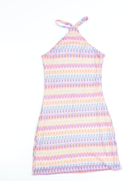 Divided by H&M Womens Multicoloured Geometric Polyester Mini Size 2XS Halter Pullover