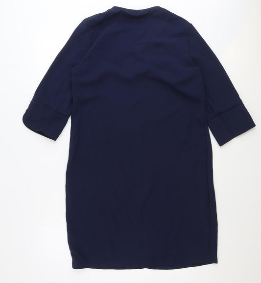 Marks and Spencer Womens Blue Polyester Sheath Size 12 V-Neck Pullover
