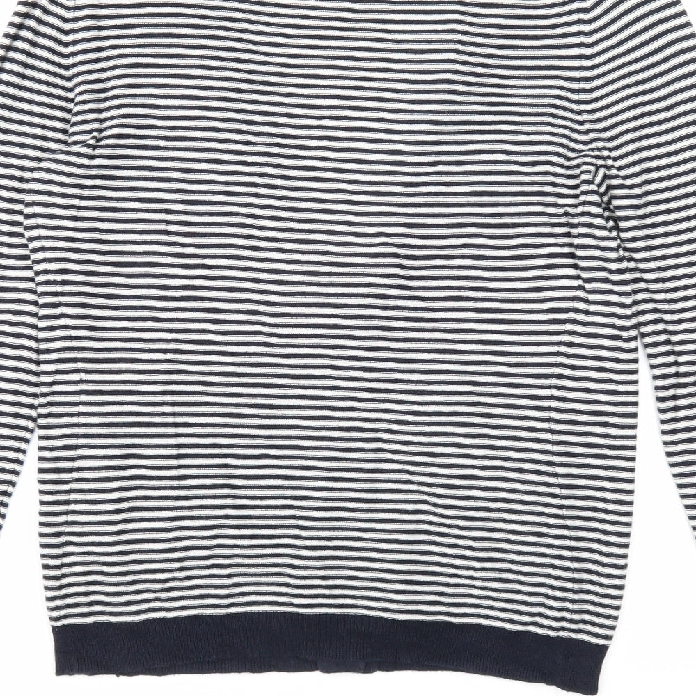 Gap Womens Blue V-Neck Striped Cotton Cardigan Jumper Size M