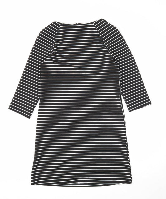 Warehouse Womens Black Striped Polyester A-Line Size 10 Round Neck Zip